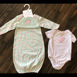 Gown, onesie, & cap